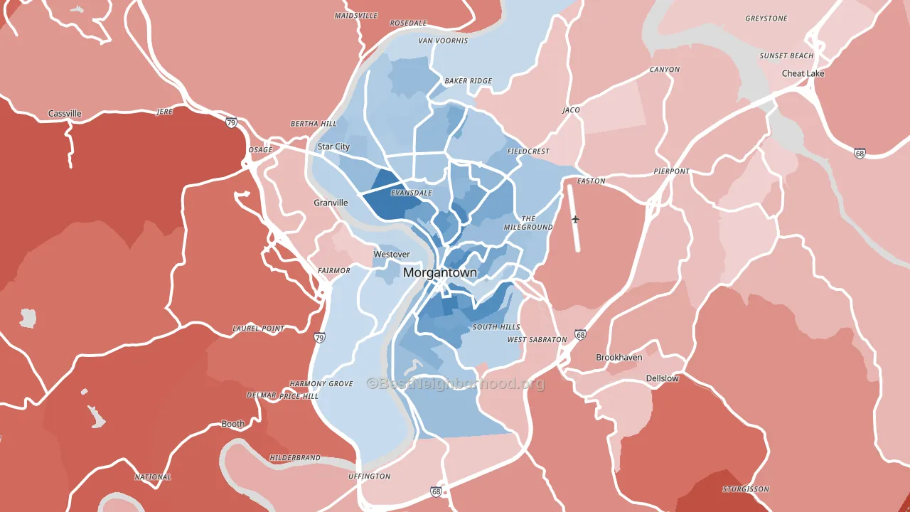 Morgantown, WV block-group political-lean map