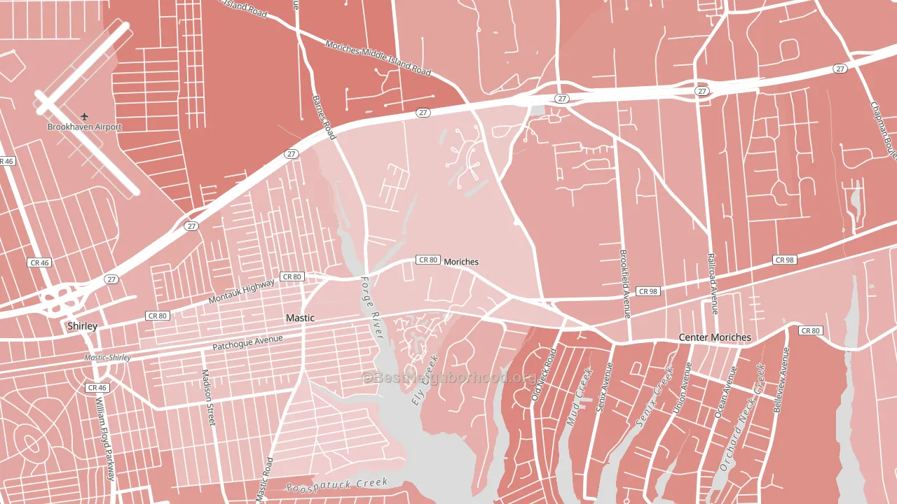 Moriches, NY block-group political-lean map