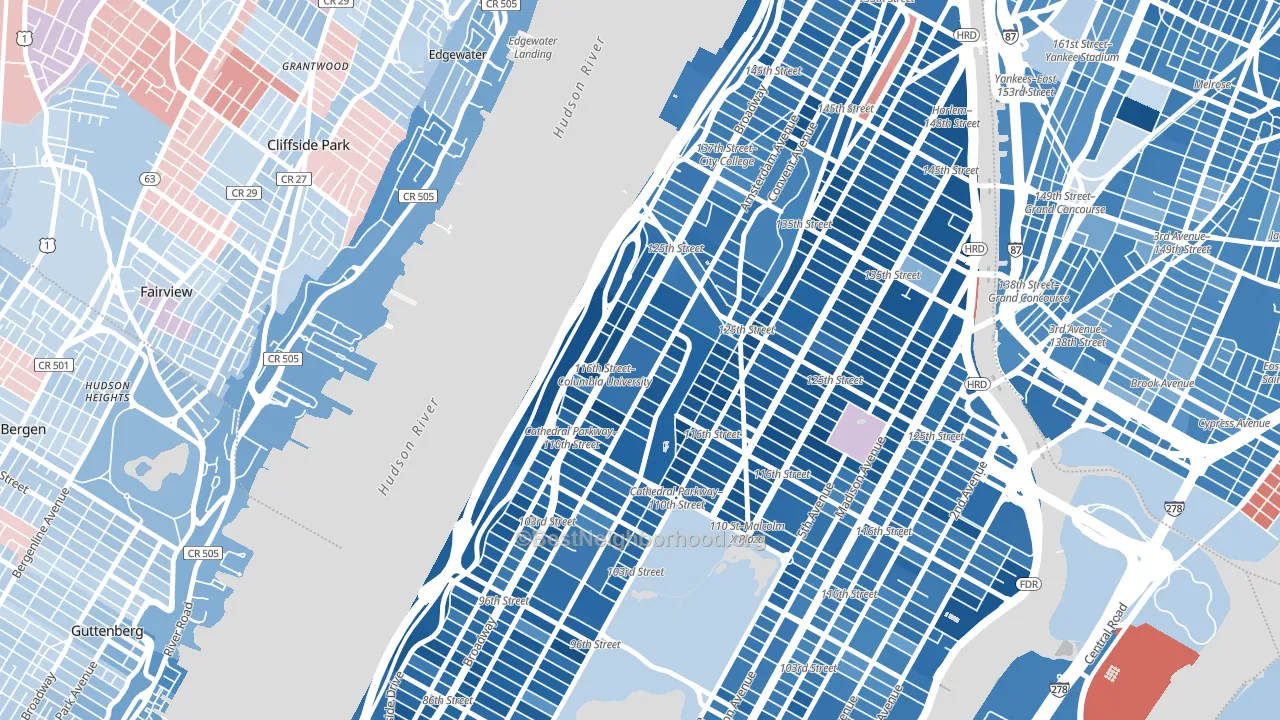 Morningside Heights, Manhattan, NY block-group political-lean map
