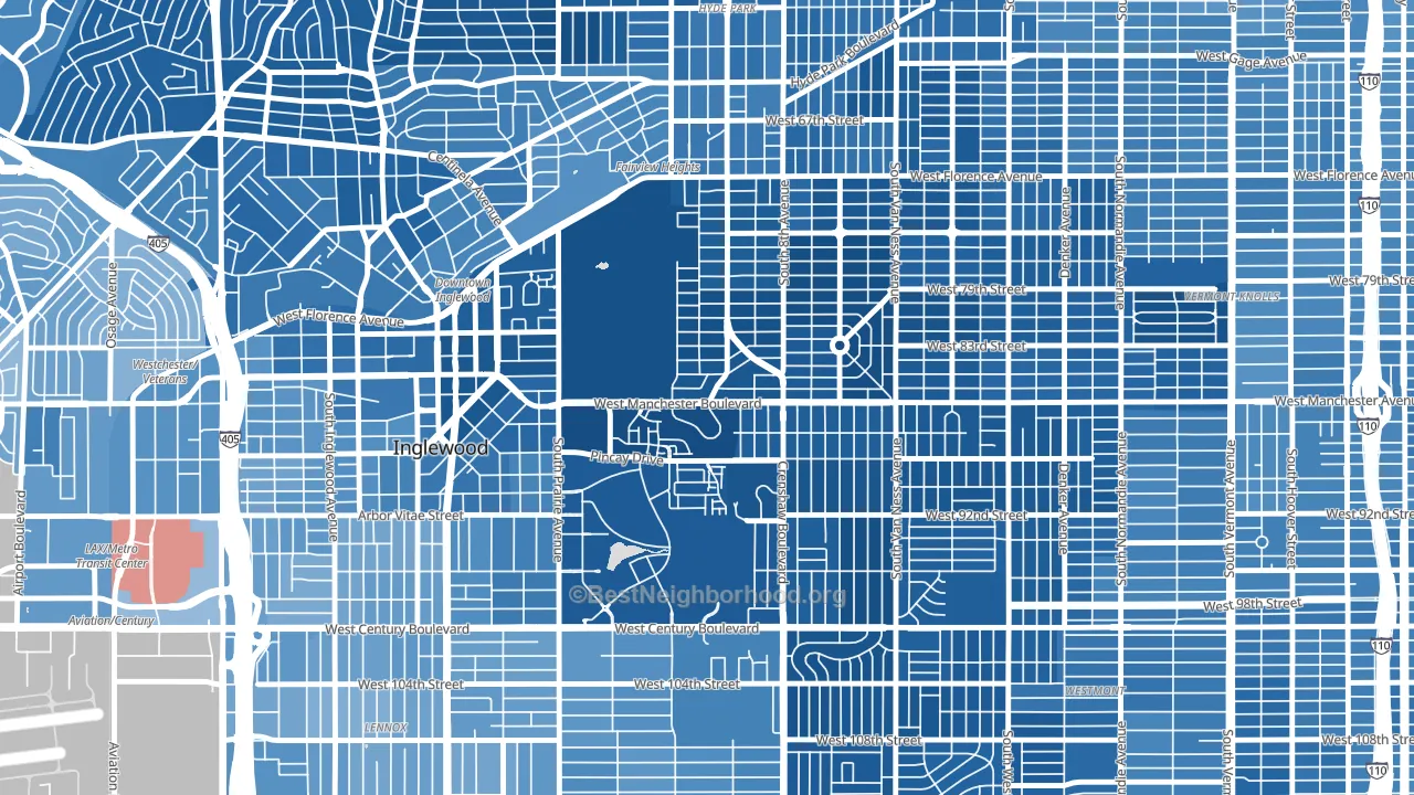 Morningside Park, Inglewood, CA block-group political-lean map