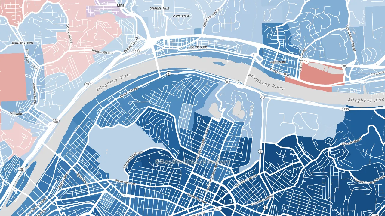 Morningside, Pittsburgh, PA block-group political-lean map