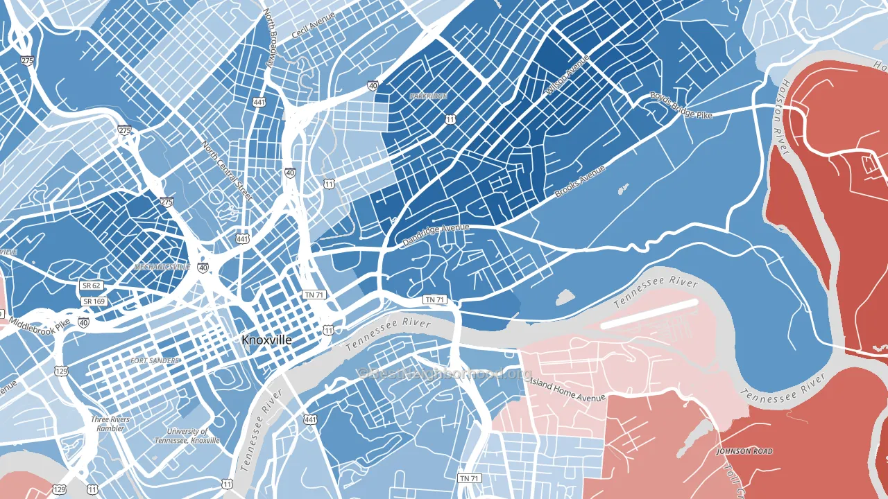 Mornngside, Knoxville, TN block-group political-lean map