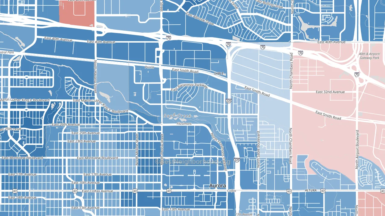 Morris Heights, Aurora, CO block-group political-lean map