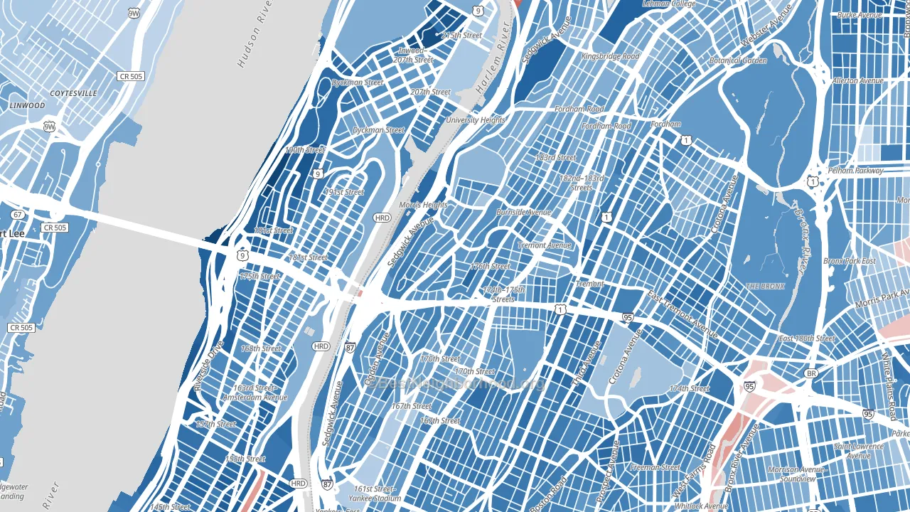 Morris Heights, Bronx, NY block-group political-lean map