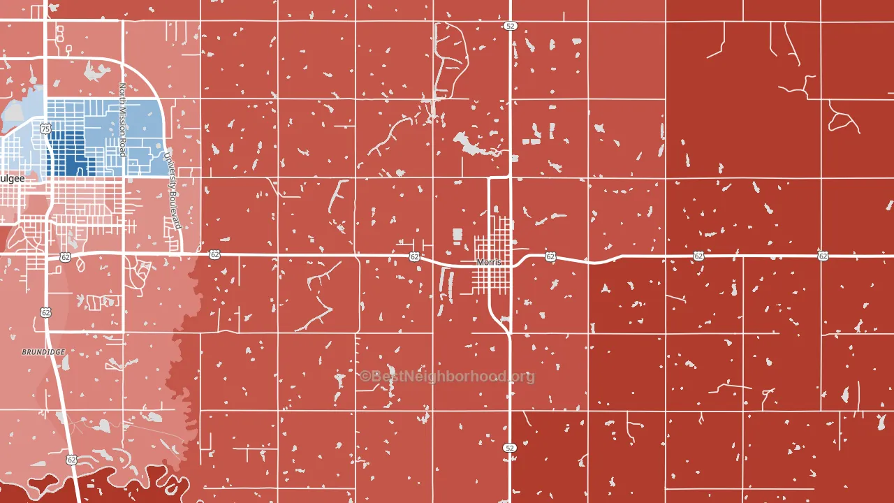 Morris, OK block-group political-lean map