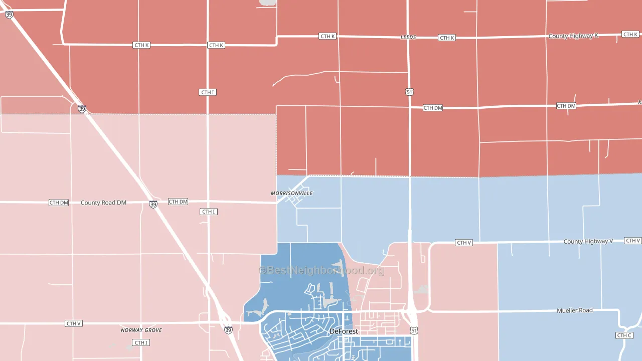 Morrisonville, WI block-group political-lean map