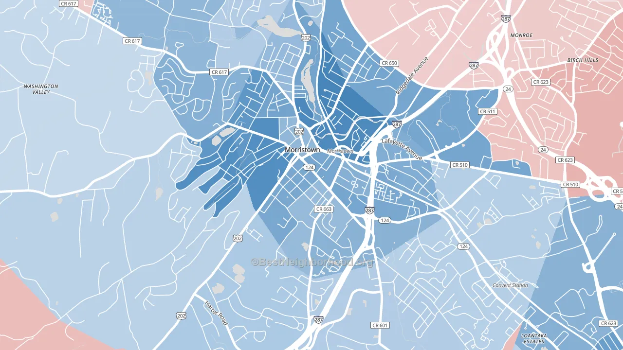Morristown Historic District, Morristown, NJ block-group political-lean map