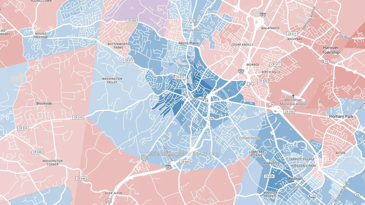Morristown, NJ block-group political-lean map