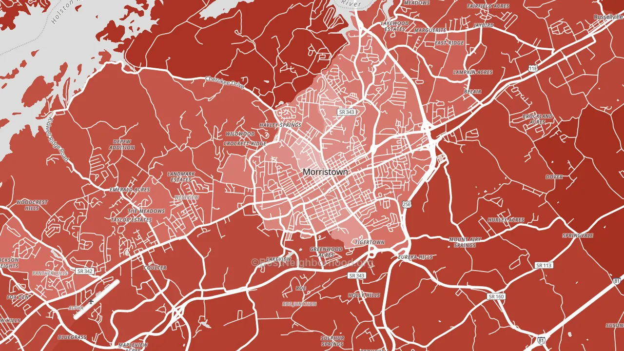 Morristown, TN block-group political-lean map