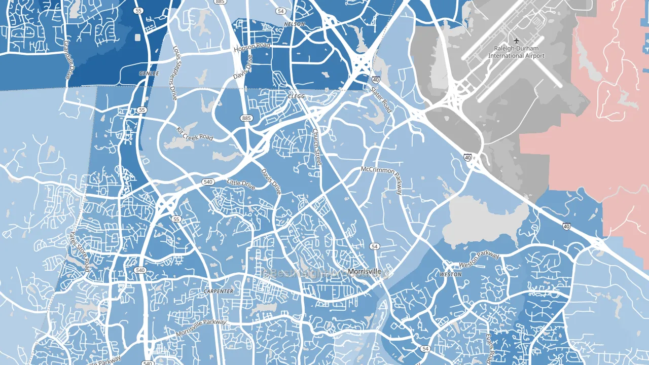 Morrisville, NC block-group political-lean map