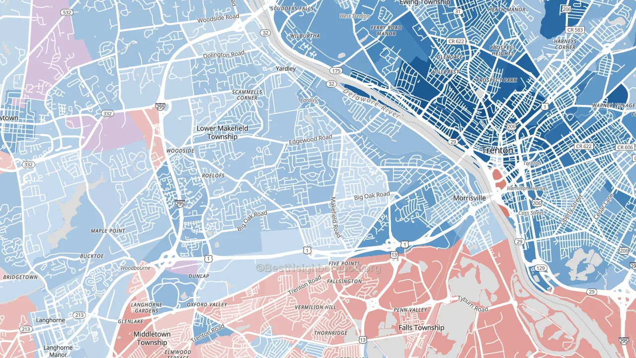 Morrisville, PA block-group political-lean map