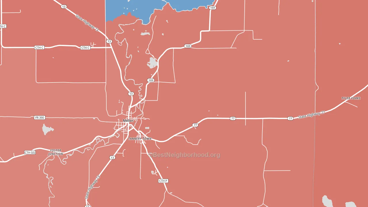 Morse, WI block-group political-lean map