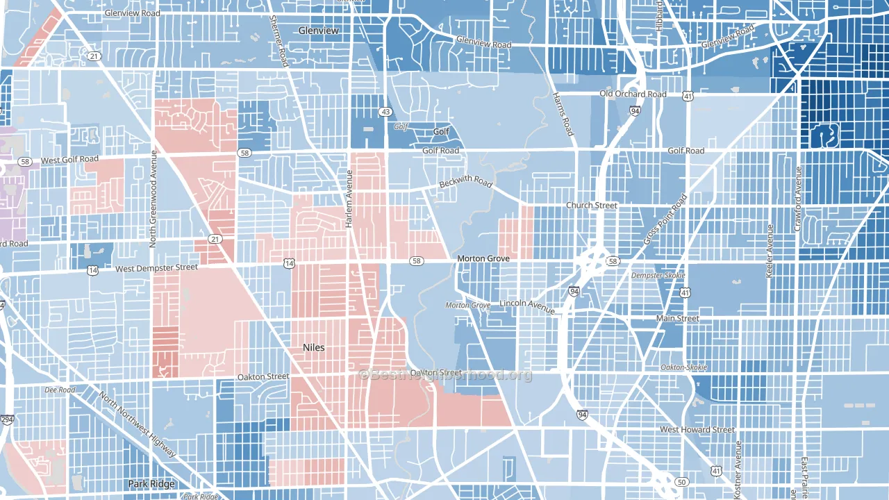 Morton Grove, IL block-group political-lean map