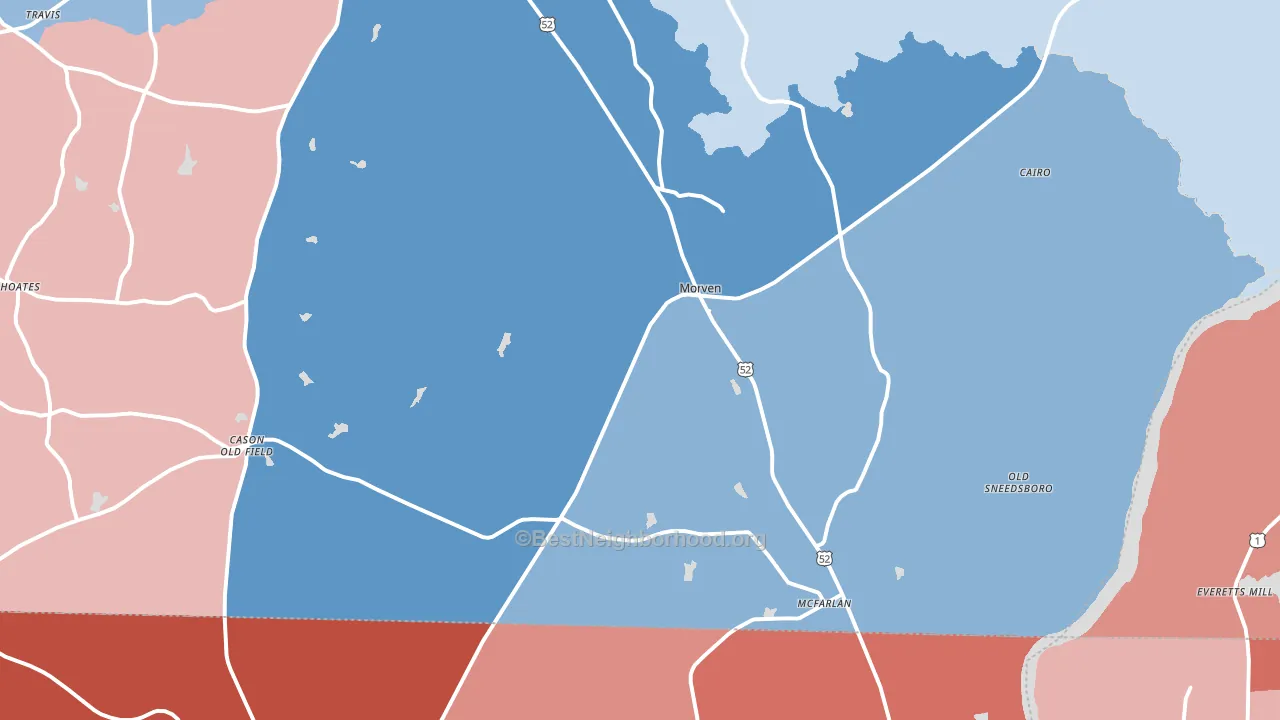 Morven, NC block-group political-lean map