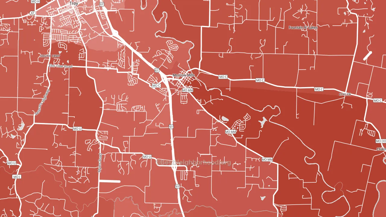 Moscow Mills, MO block-group political-lean map