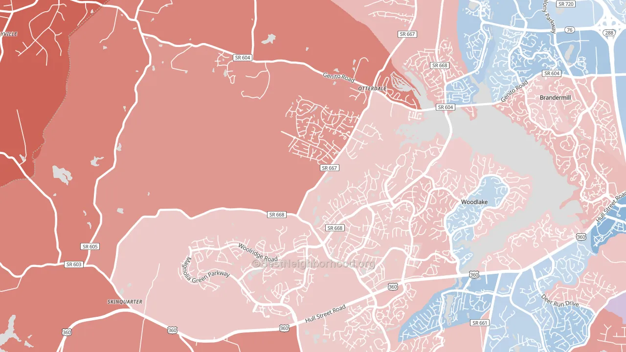 Moseley, VA block-group political-lean map
