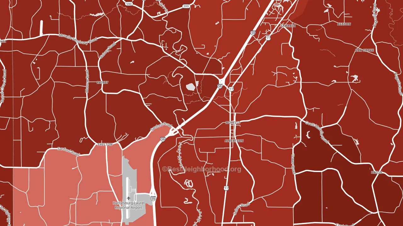 Moselle, MS block-group political-lean map