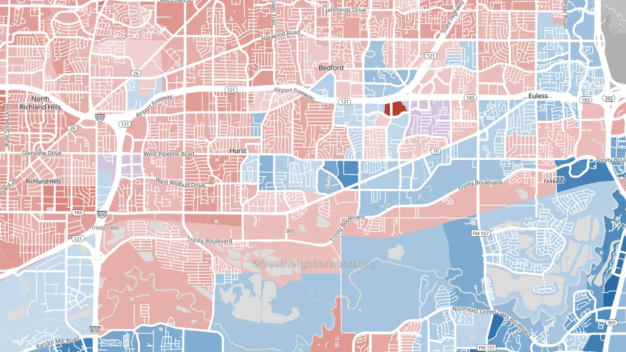 Mosier Valley, Euless, TX block-group political-lean map