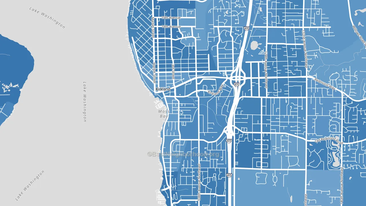 Moss Bay, Kirkland, WA block-group political-lean map