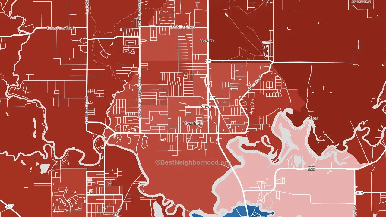 Moss Bluff, LA block-group political-lean map