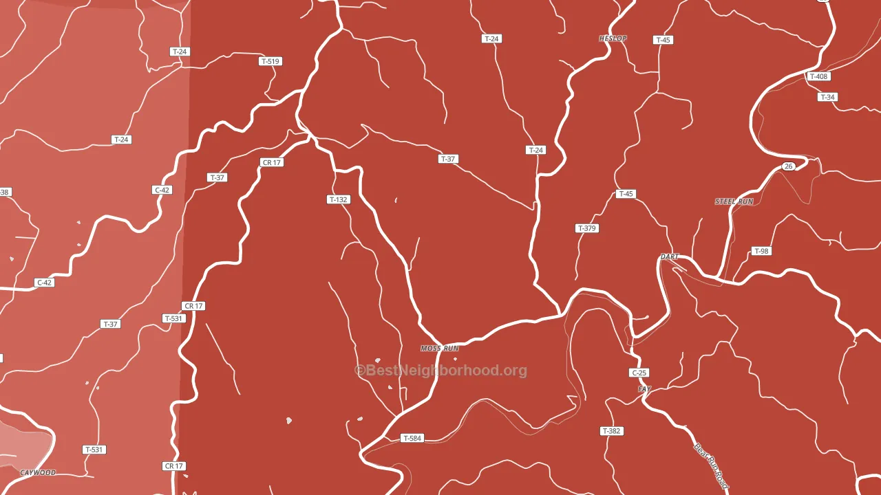 Moss Run, OH block-group political-lean map