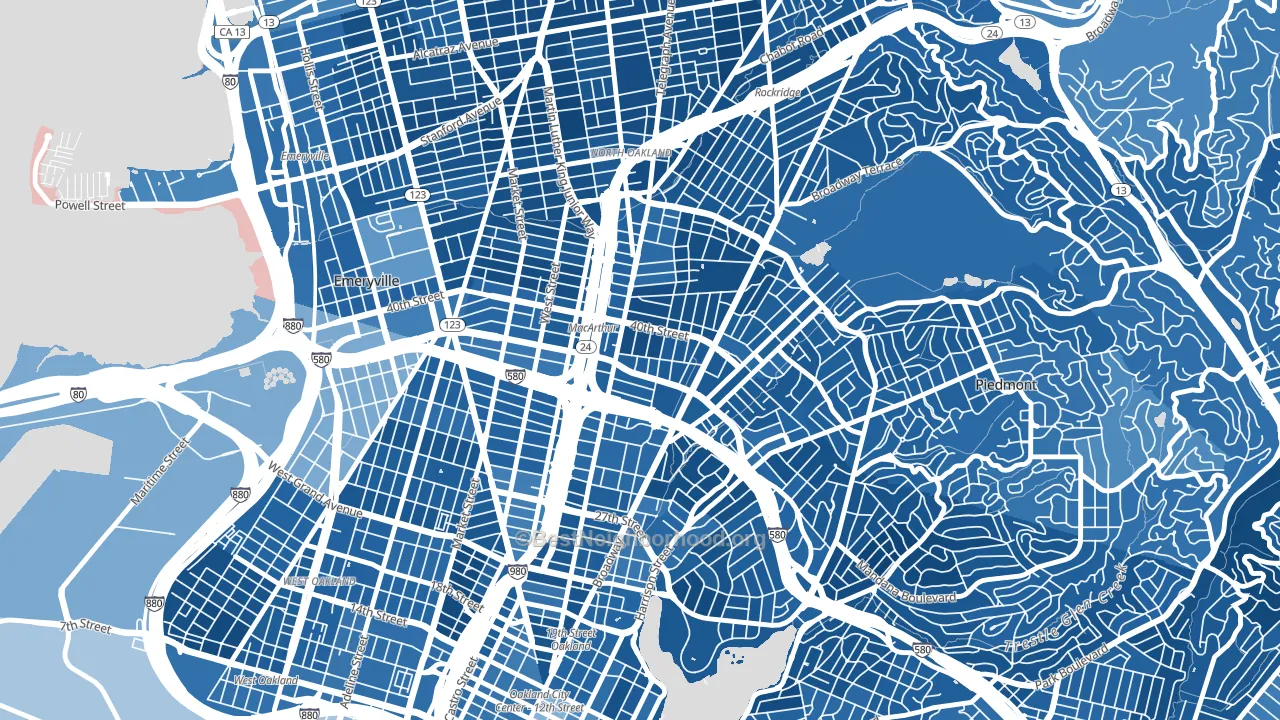 Mosswood, Oakland, CA block-group political-lean map