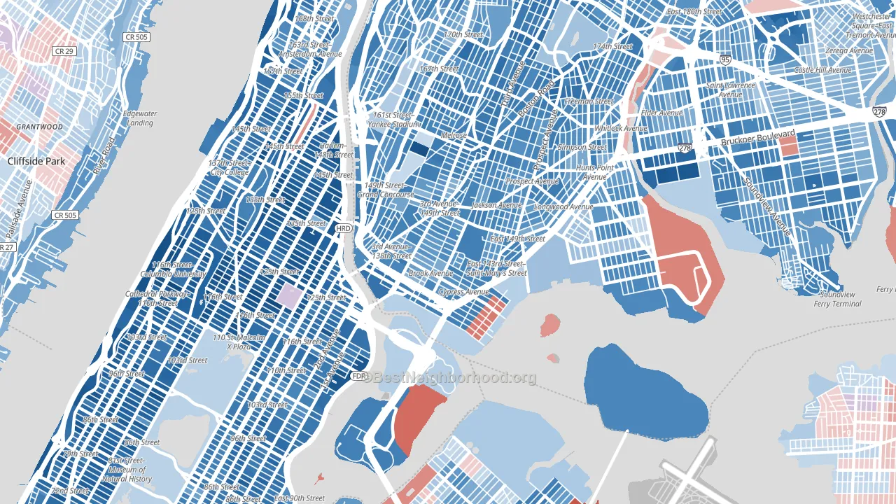 Mott Haven, Bronx, NY block-group political-lean map