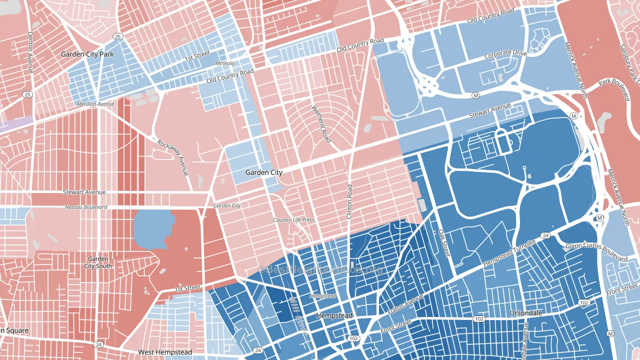 Mott Section, Garden City, NY block-group political-lean map