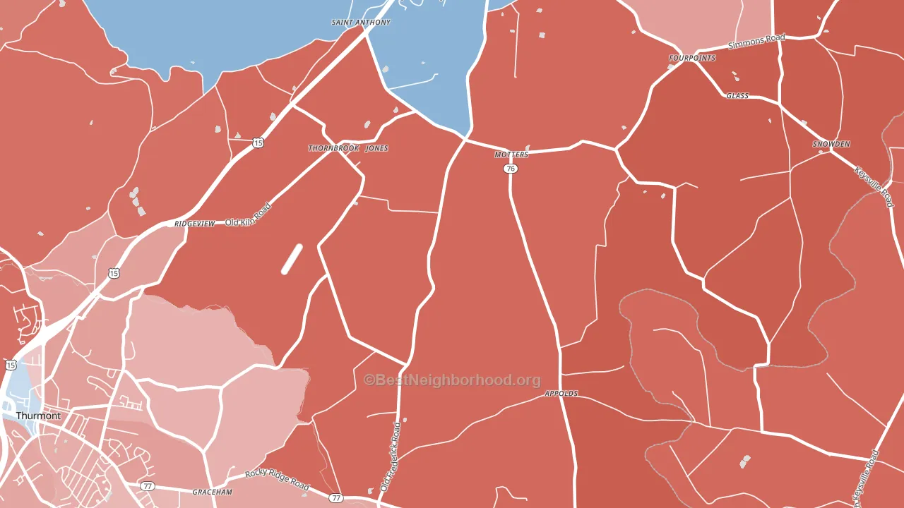 Motters, MD block-group political-lean map