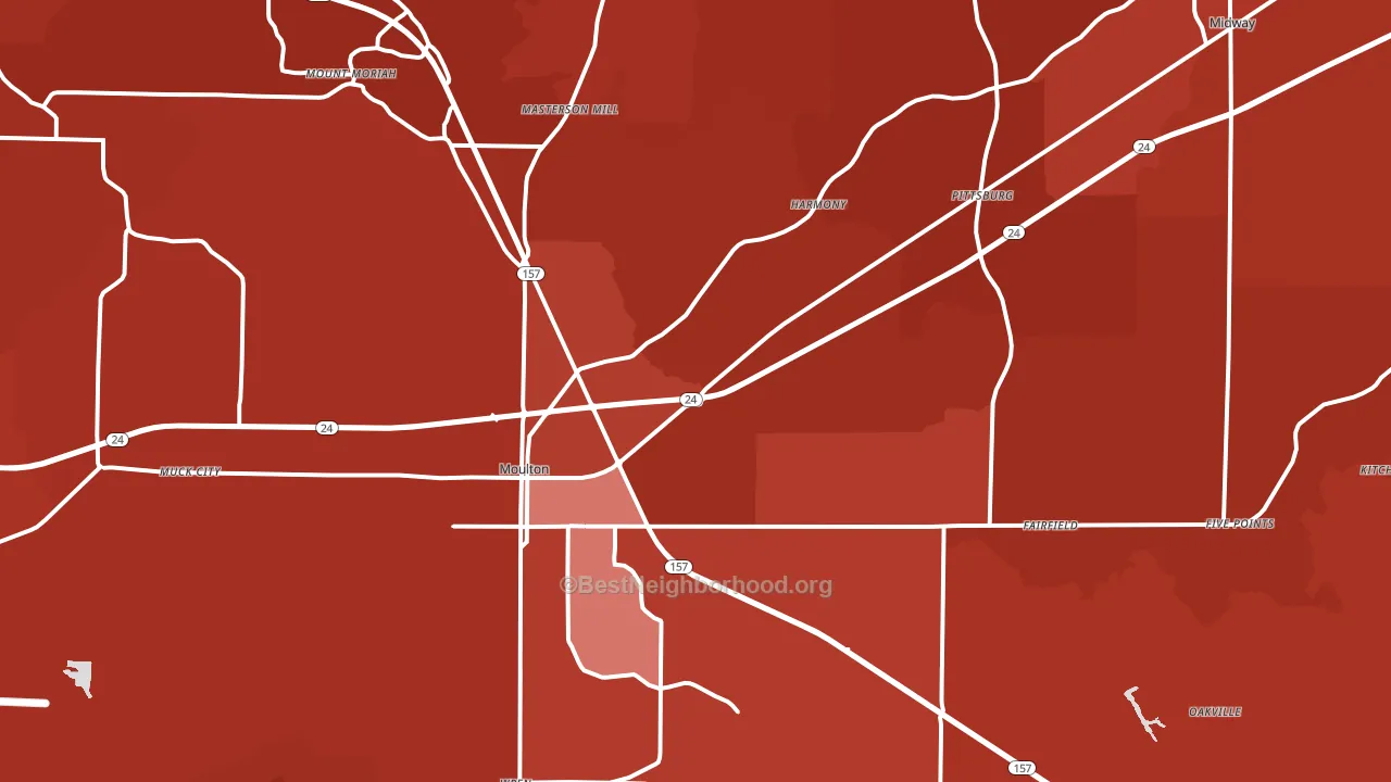 Moulton, AL block-group political-lean map
