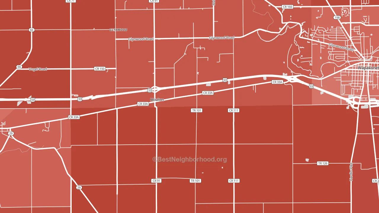 Moulton, OH block-group political-lean map