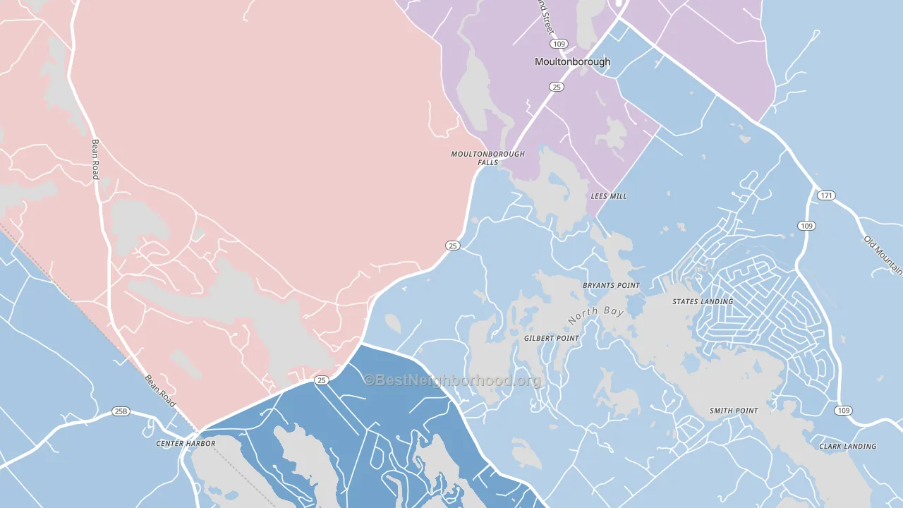 Moultonborough Falls, NH block-group political-lean map