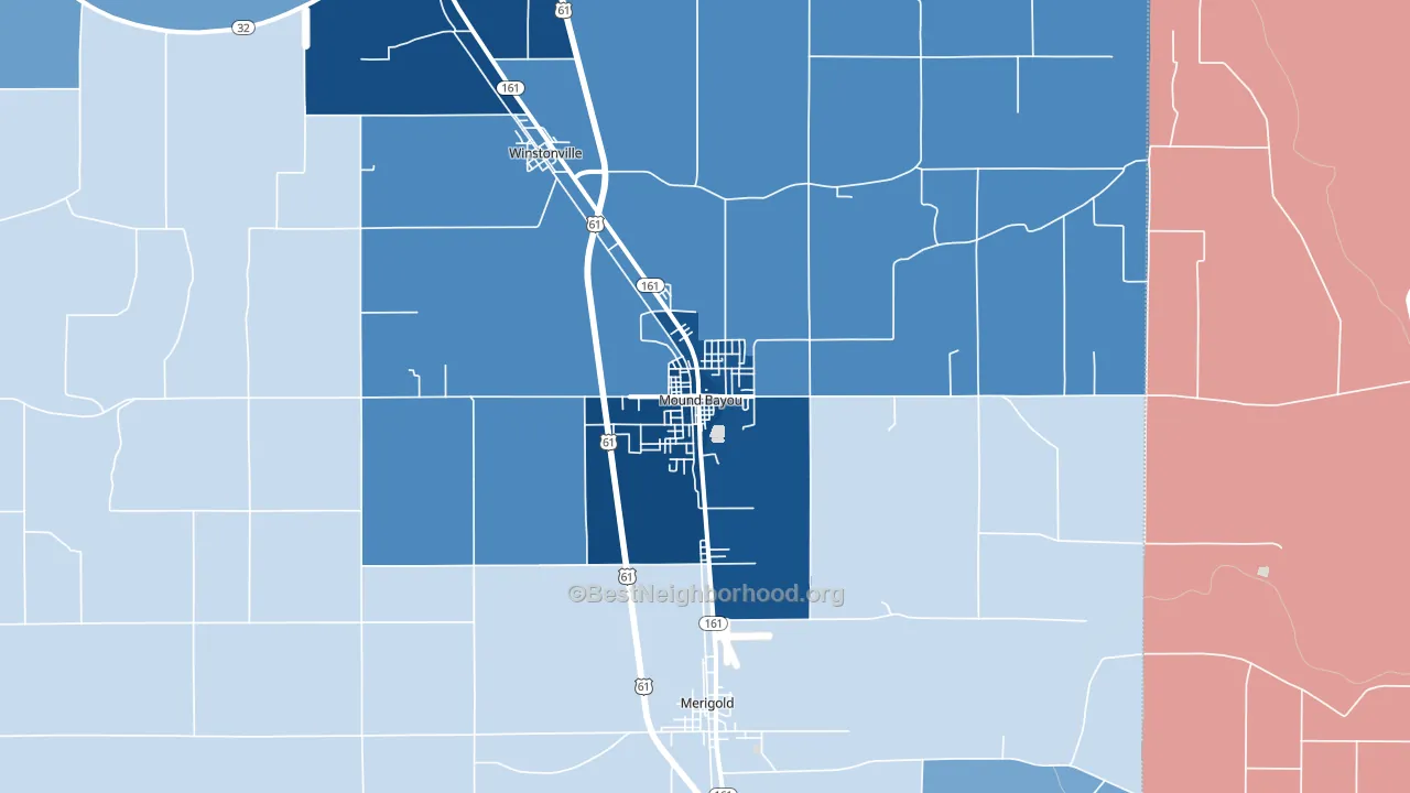 Mound Bayou, MS block-group political-lean map
