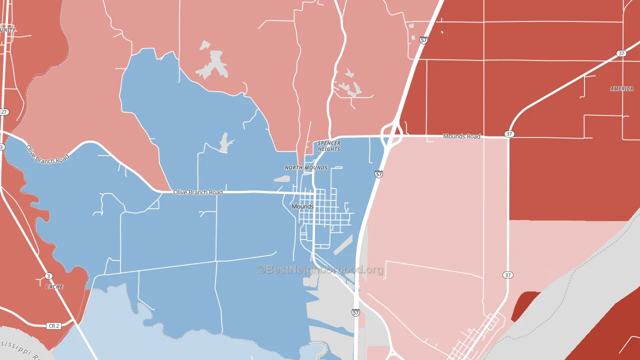 Mounds, IL block-group political-lean map