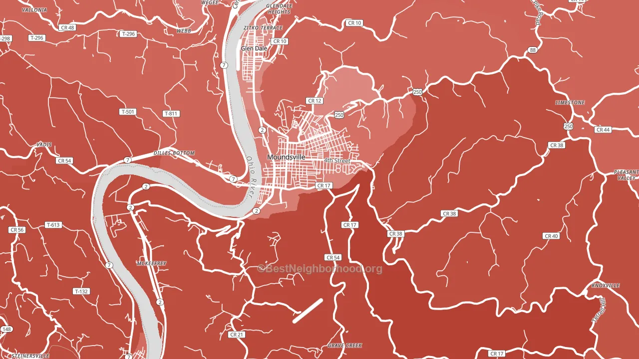 Moundsville, WV block-group political-lean map