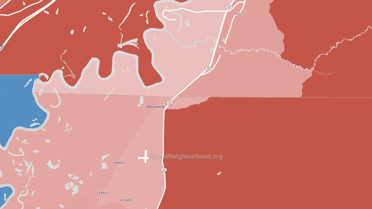 Moundville, AL block-group political-lean map