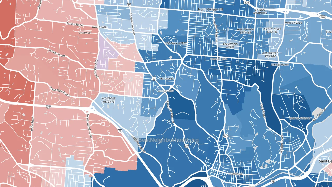 Mount Airy, Cincinnati, OH block-group political-lean map