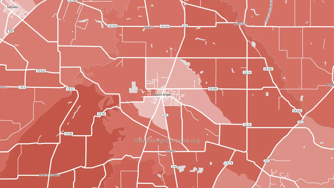 Mount Angel, OR block-group political-lean map