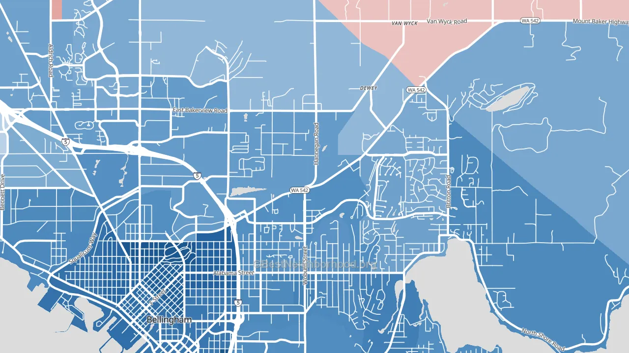 Mount Baker, Bellingham, WA block-group political-lean map