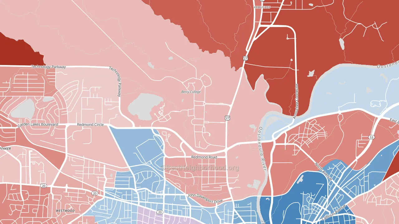 Mount Berry, GA block-group political-lean map