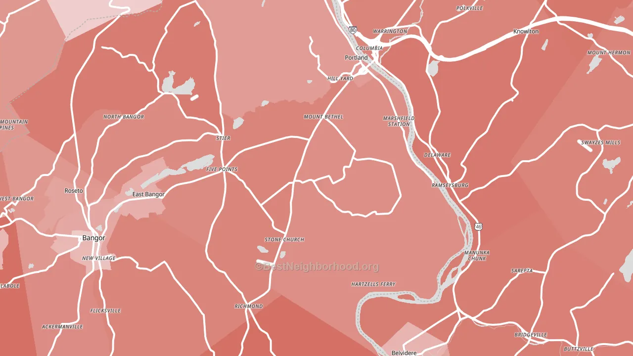 Mount Bethel, PA block-group political-lean map