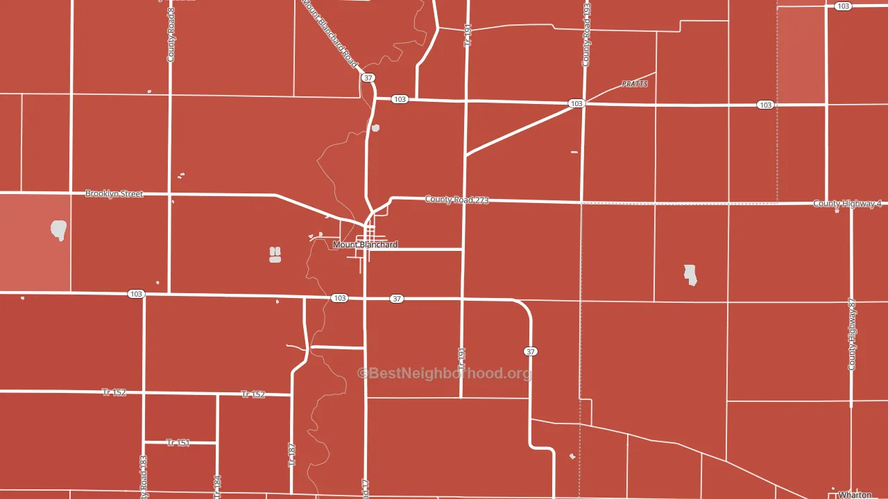 Mount Blanchard, OH block-group political-lean map