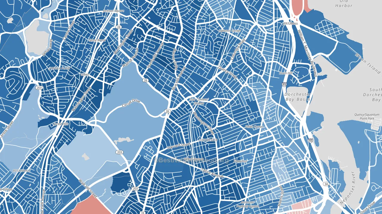 Mount Bowdoin, Boston, MA block-group political-lean map