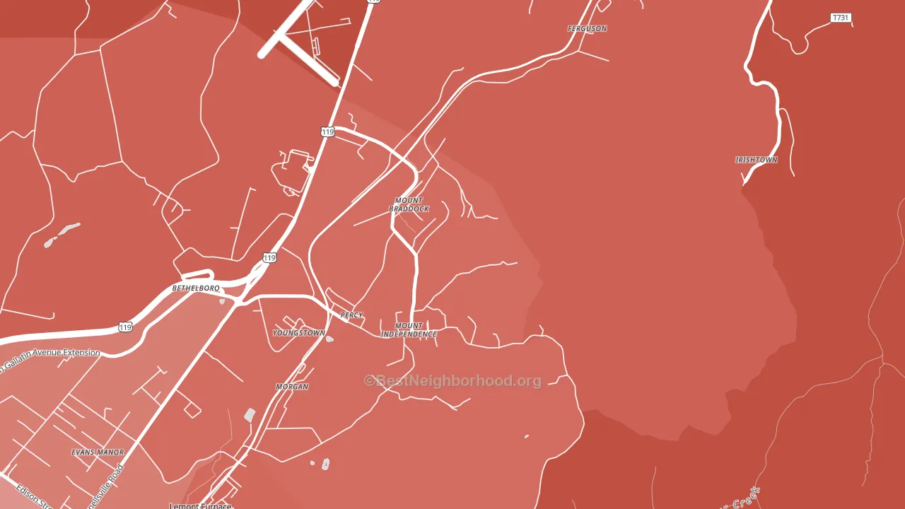 Mount Braddock, PA block-group political-lean map