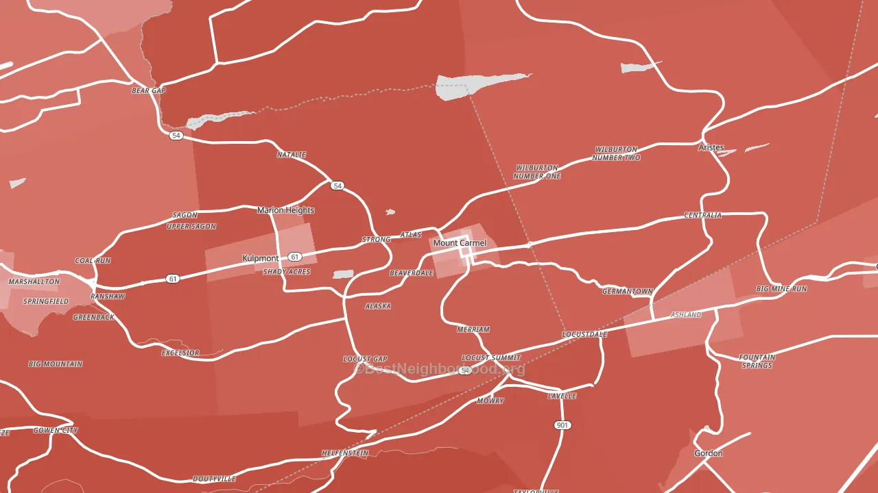 Mount Carmel, PA block-group political-lean map