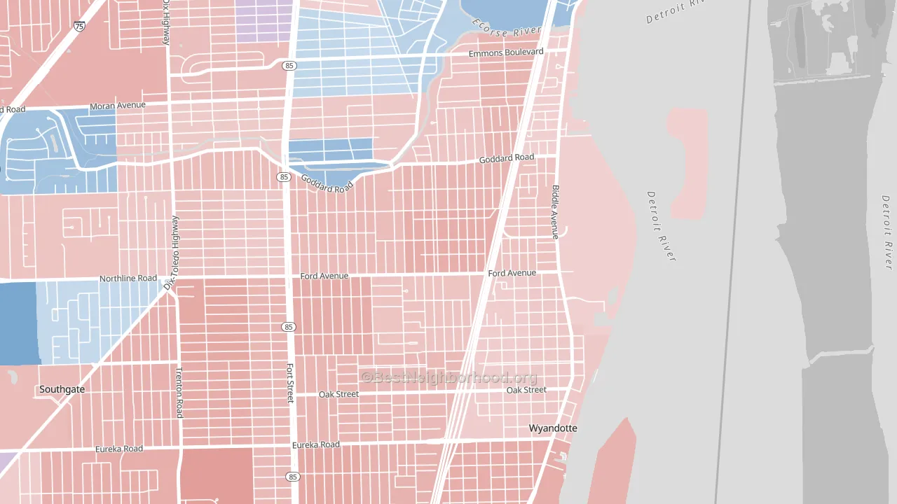 Mount Carmel, Wyandotte, MI block-group political-lean map