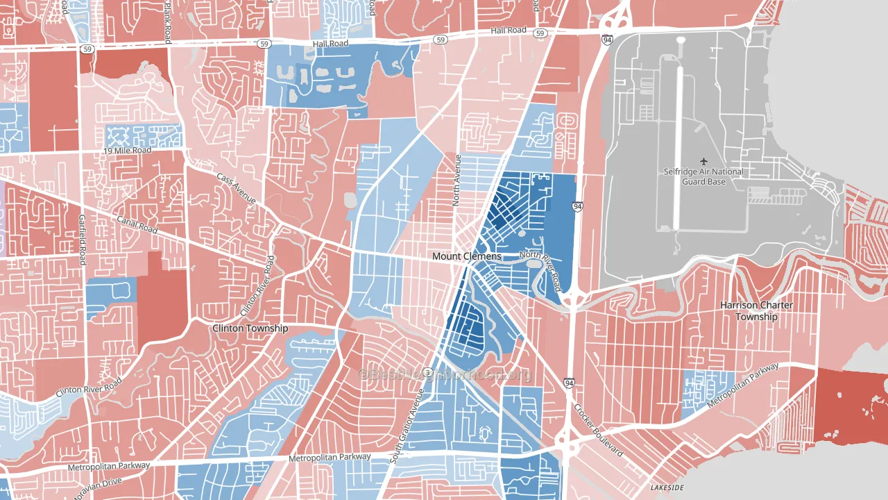 Mount Clemens, MI block-group political-lean map