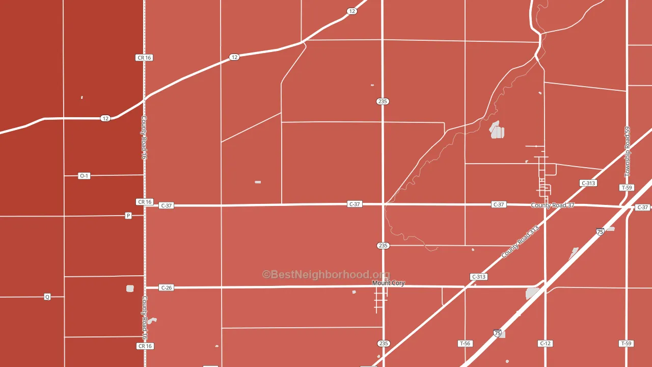 Mount Cory, OH block-group political-lean map