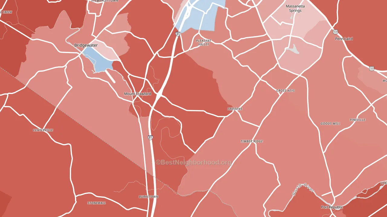 Mount Crawford, VA block-group political-lean map