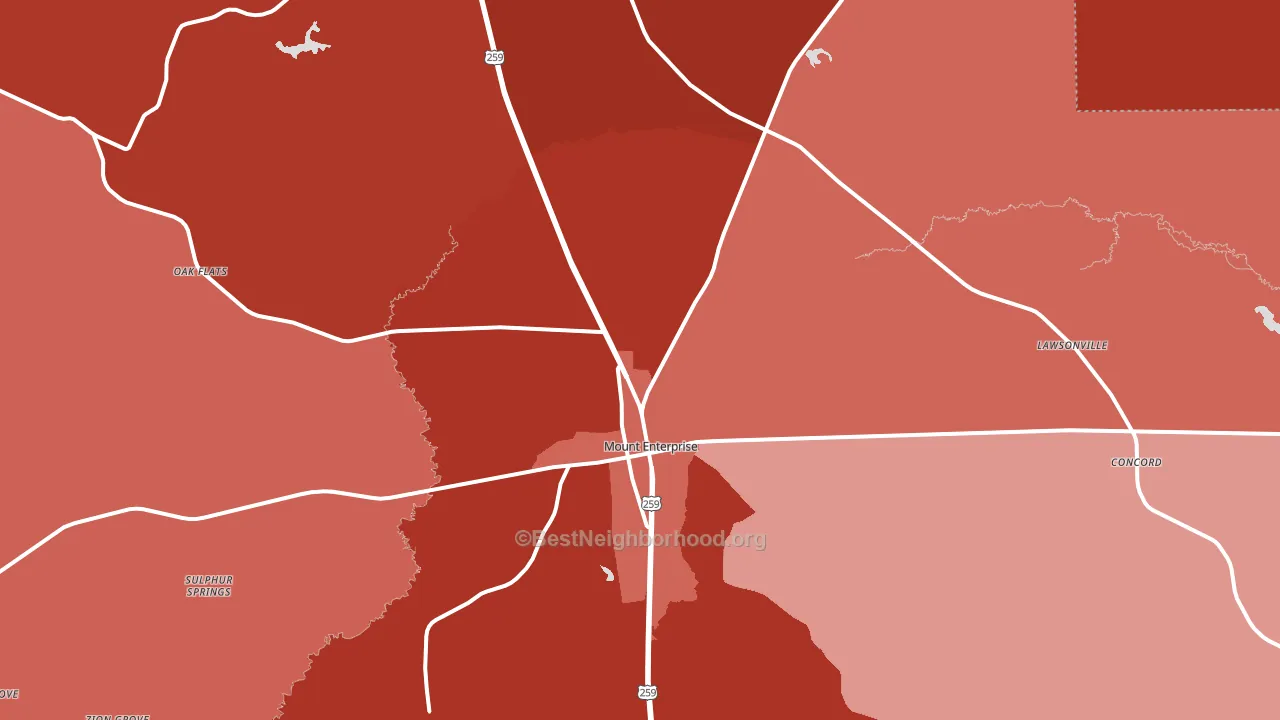Mount Enterprise, TX block-group political-lean map